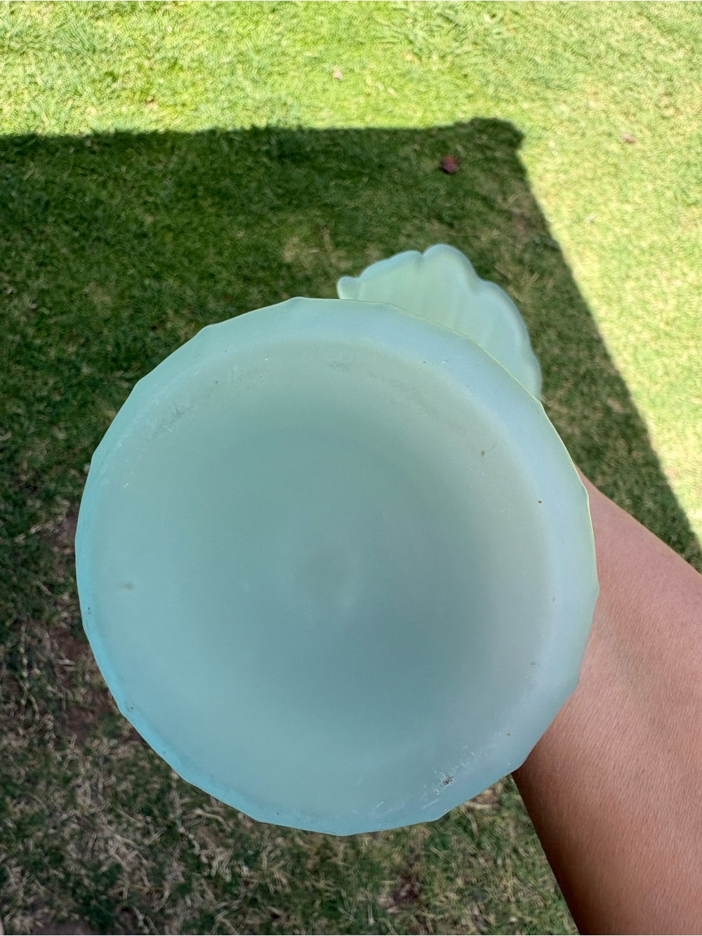 Vintage Blue Satin Art Glass Jack-in-the-Pulpit Vase Ruffle Trumpet Soft Frosted - Picture 5 of 11